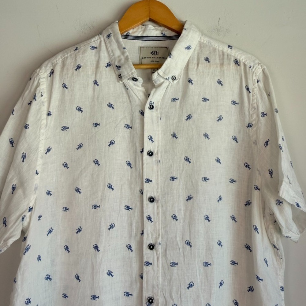 Report Collection Mens 100% linen Short Sleeve Shirt Size XL Lobster Resort - Picture 2 of 11